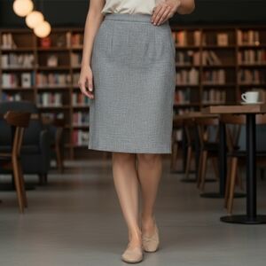 Vintage linen skirt John Paul Richard‎ uniform collection black/white pencil 12